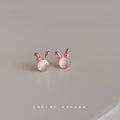 Rose Gold Tone Rabbit Ear And Pink Pearlescent Stud Earrings view 1