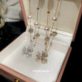 Butterfly and Pearl Station Necklace in Silver and Gold view 4