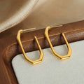 Geometric Hexagon U Stud Earrings Gold Steel Metal view 3
