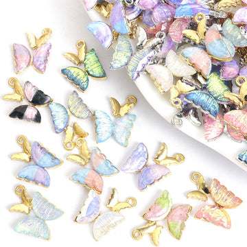 Pastel Double Wing Butterfly Metal Charms, 24 Colorways