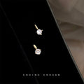 Gold Tone Clear Square Solitaire Mini Stud Earrings For Women view 3