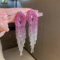 Color Gradient Crystal Fringe Earrings in Three Designs view 8