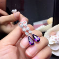 Purple Teardrop Crystal Long Earrings in Silver Tone view 4