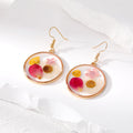 Gold Tone Round Pressed Flower Resin Hook and Stud Earrings in Eight Designs view 3