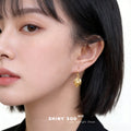 Gold Textured Oval Bean Drop Hook Earrings Matching Pair view 2