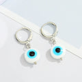 Silver Tone Round Evil Eye Huggie Drop Earrings in Eight Colors view 11