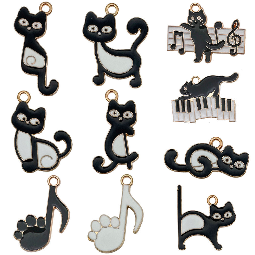 Zinc Alloy Black Cat Piano Music Note charm pendant for DIY necklace phone chain