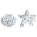 Silver-Tone Asymmetric Blue Enamel Starfish Shell Studs view 5