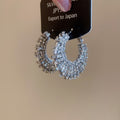 Clear Stone Wide C Hoop Earrings in Gold and Silver view 7