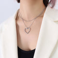 Double Layer Bamboo Heart Pendant Necklace Gold Steel view 7
