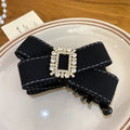 Fabric Bow Hair Claw Clip Square Rhinestone Buckle Gray view 2