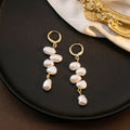 White Irregular Pearl Look Long Cascade Hoop Earrings view 4
