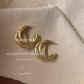Matte Gold-Tone Triple Tube Open C-Shape Hoop Earrings view 3