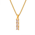 Gold Tone Three Stone Vertical Baguette Pendant Necklace view 5
