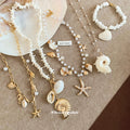 Gold Shell Pearl Beach Necklaces and White Shell Bracelet view 2