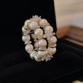 Silver Double Layer Pearl Stretch Ring Flower Zirconia view 6