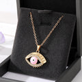 Gold Tone Crystal Rim Eyelash Enamel Evil Eye Pendant Necklaces view 5