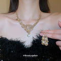 Gold Purple Crystal Teardrop Necklace Matching Earrings view 2