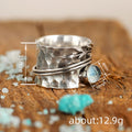 Antique Silver Leaf Band Moonstone Look Cabochon Ring view 4