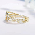 Gold Tone Star and Crescent Openwork Clear Crystal Ring view 3
