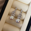 Pearl Drop Earrings with Crystal Leaf Clusters in Two Tones view 3