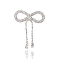 Clear Rhinestone Bow Brooch Dual Crystal Drop Tassel Chains view 1