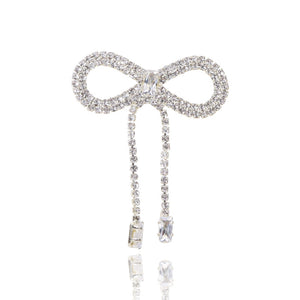 Clear Rhinestone Bow Brooch Dual Crystal Drop Tassel Chains