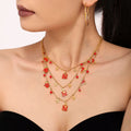 Garnet Christmas Charm Necklace and Bracelet in Gold Tone view 4