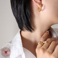 Gold Or Silver Beaded C Hoop Earrings Graduated Balls view 3