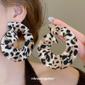 Animal Print Open Circle Fabric Drop Earrings in Three Colors view 3