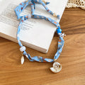 Printed Scarf Necklaces with Coastal Shell and Starfish Charms view 3