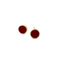 Burgundy Round Stud Earrings with Gold Tone Frames view 5