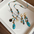 Blue Beaded Pendant Necklace and Matching Drop Earrings view 2