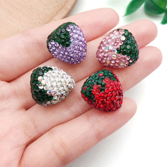 Medium and Large Four-Color Rhinestone Strawberry Clay Bead Collection