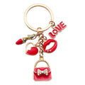 Red Love Lips Handbag and Heart Metal Keychain Set view 5