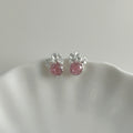 Crystal Flower and Round Gem Stud Earrings in Two Colors view 2
