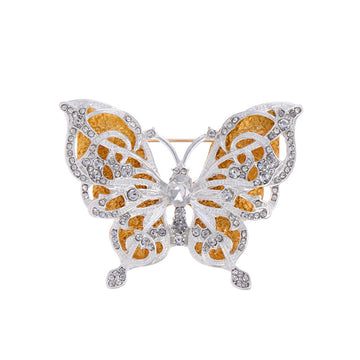 White Butterfly Crystal Metal Brooch Pin for Jackets and Lapels