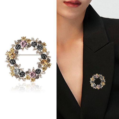 Multicolor Floral Wreath Brooch front view