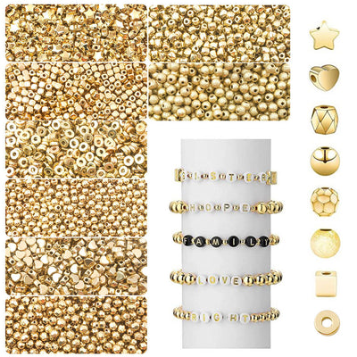 Yellow bead and round bead beads arranged on a light background