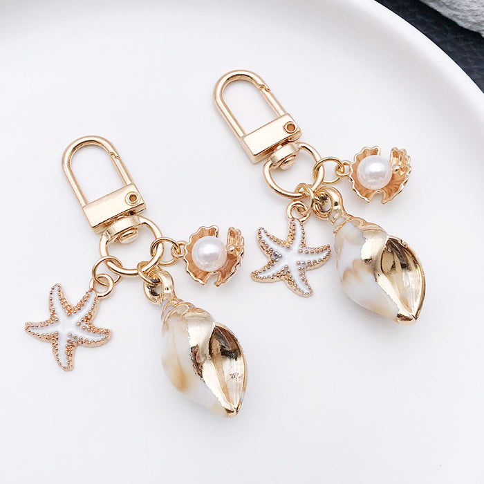 Gold Tone Starfish Conch Scallop and Pearl-Look Clasp Charms for Accessory Making