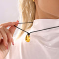 Gold Teardrop Pendant Black Cord Adjustable Long Necklace view 4
