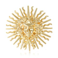 Sculpted Sun Face Brooch With Radiating Rays in Two Tones view 1