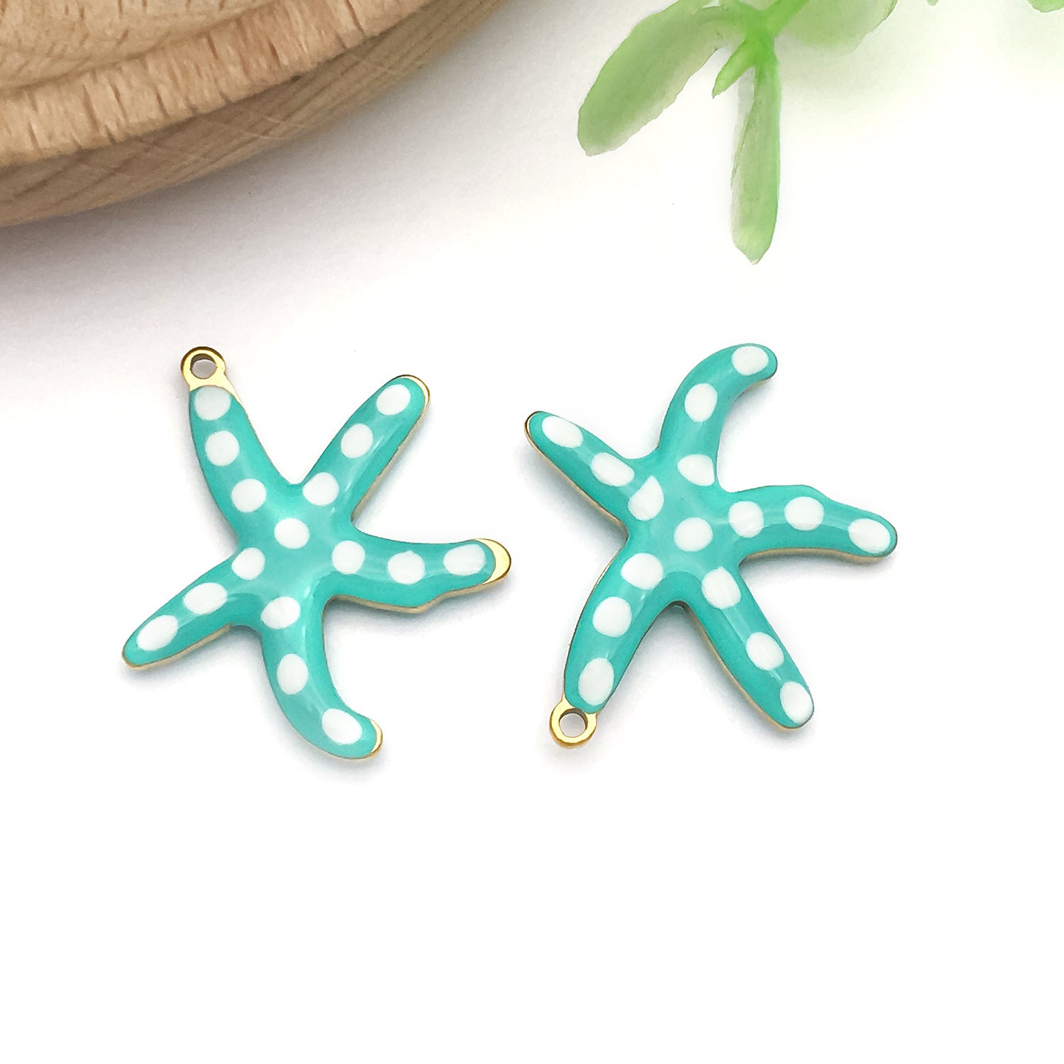 Gold Plated Stainless Steel Polka Dot Starfish Double Sided Charm Pendant for DIY Earrings Necklaces
