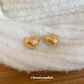 Textured Heart Stud Earrings With Polished Metal Tone Details view 4