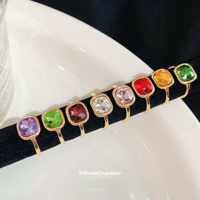 Cushion Cut Multicolor Open Rings Eight-Piece Gold Silver