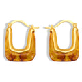 Gold Amber Resin U-Shape Hoop Earrings Copper Metal Frame view 5