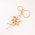 Rhinestone Flamingo Keychain Gold Tone Standing Bird Charm view 4