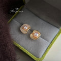 Gold Asymmetric Pearl Stud Earrings Crystal Pave Shell Pair view 4