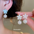 Pastel Flower Pearl Drop Stud Earrings Fashion Jewelry Accessory view 2