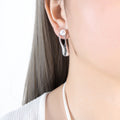 Gold Or Silver Open Drop Earrings White Pearl Accent Studs view 7